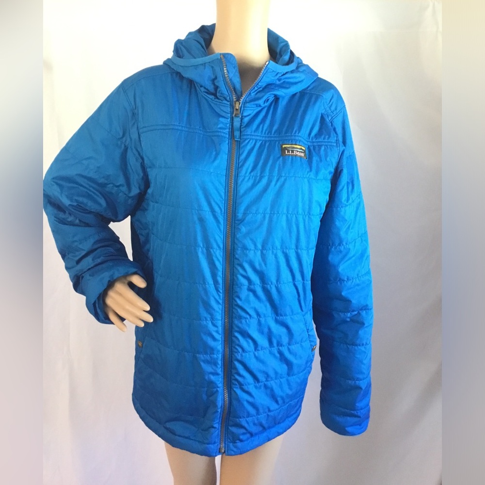 L.L. Bean Mountain Blue Water Classic Puffer Hooded Jacket EUC